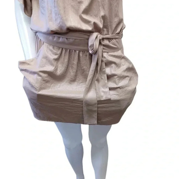 BCBGMaxAzria Margie Khaki Rouched Mini Tie Dress Size XS - Picture 5 of 12